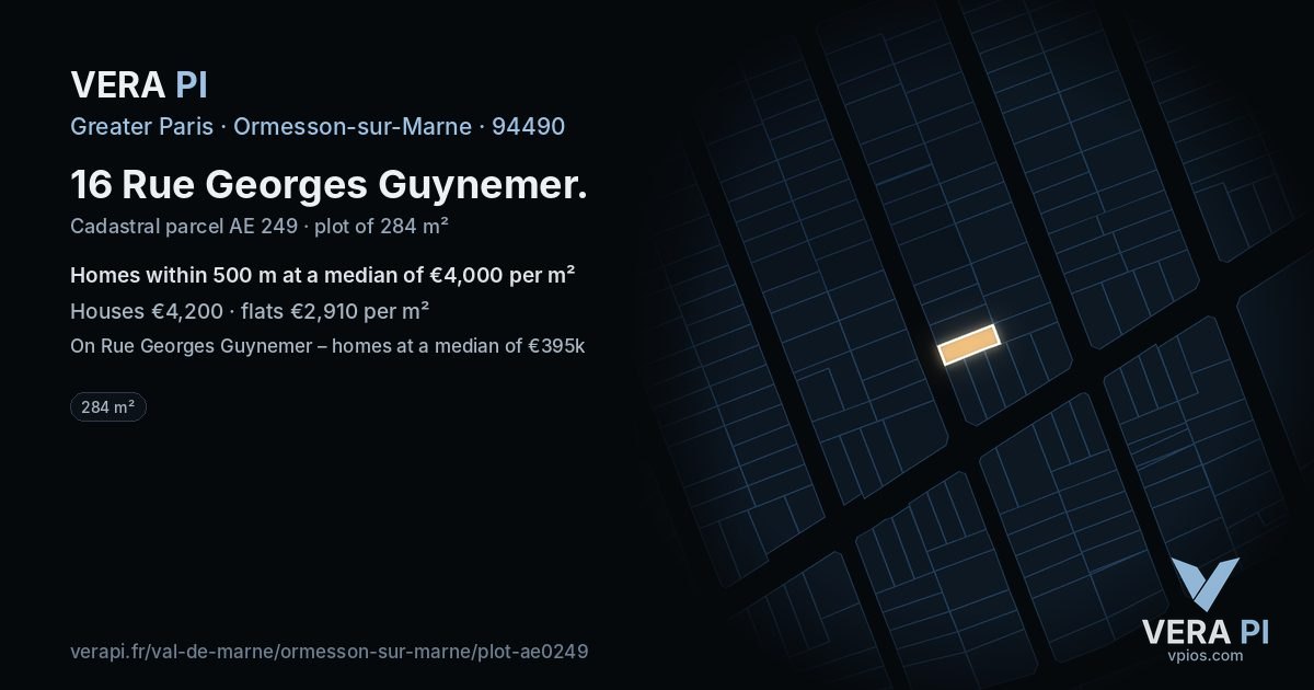 16 Rue Georges Guynemer, Ormesson-sur-Marne at night – the plot lit, the parcels around coloured by the prices near them