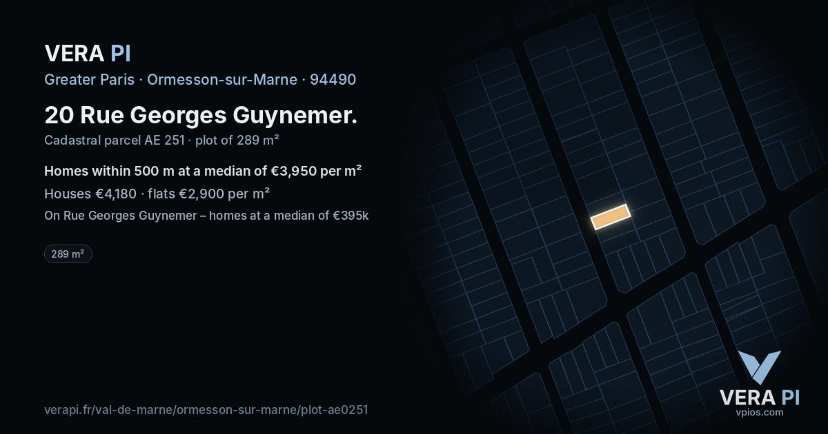 20 Rue Georges Guynemer, Ormesson-sur-Marne at night – the plot lit, the parcels around coloured by the prices near them