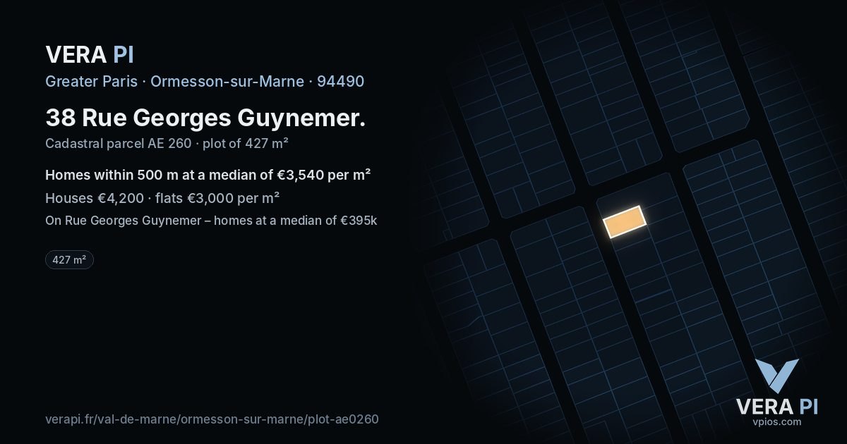 38 Rue Georges Guynemer, Ormesson-sur-Marne at night – the plot lit, the parcels around coloured by the prices near them
