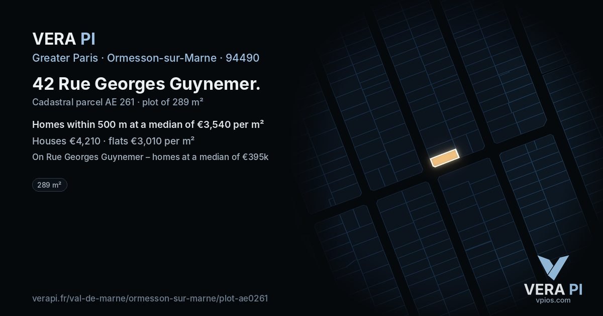 42 Rue Georges Guynemer, Ormesson-sur-Marne at night – the plot lit, the parcels around coloured by the prices near them