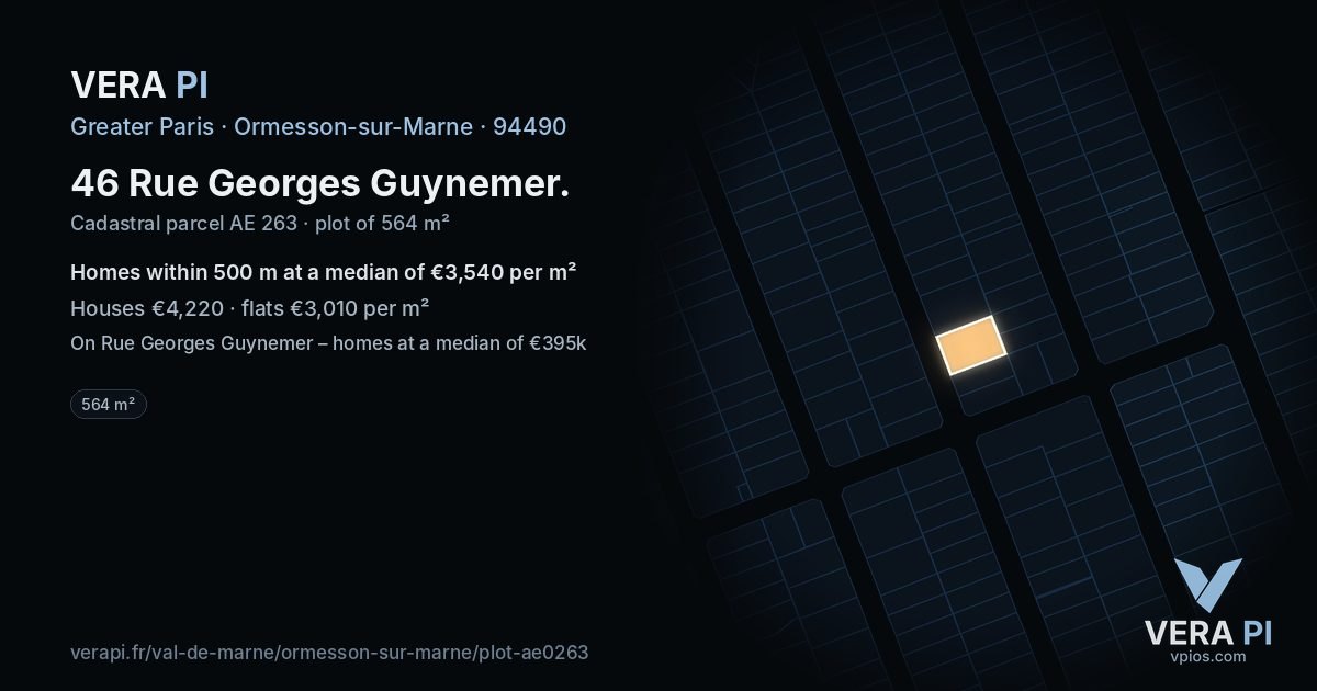 46 Rue Georges Guynemer, Ormesson-sur-Marne at night – the plot lit, the parcels around coloured by the prices near them