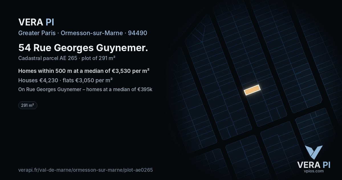 54 Rue Georges Guynemer, Ormesson-sur-Marne at night – the plot lit, the parcels around coloured by the prices near them