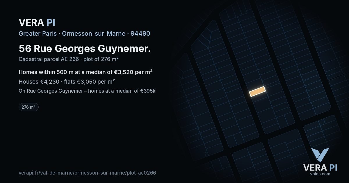 56 Rue Georges Guynemer, Ormesson-sur-Marne at night – the plot lit, the parcels around coloured by the prices near them
