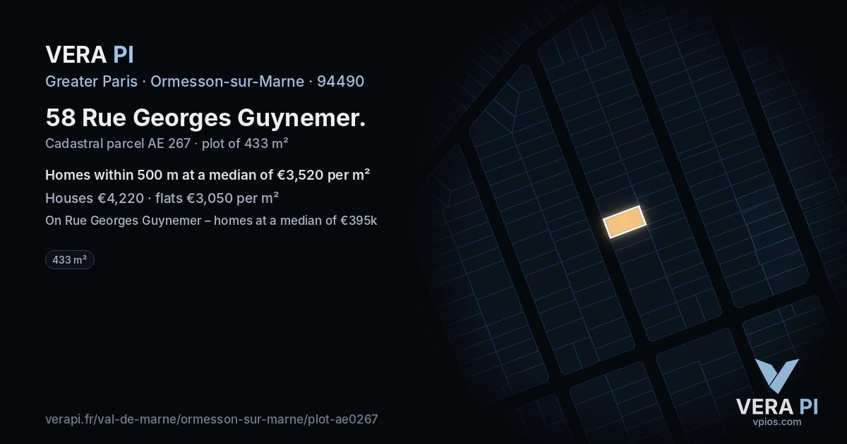58 Rue Georges Guynemer, Ormesson-sur-Marne at night – the plot lit, the parcels around coloured by the prices near them