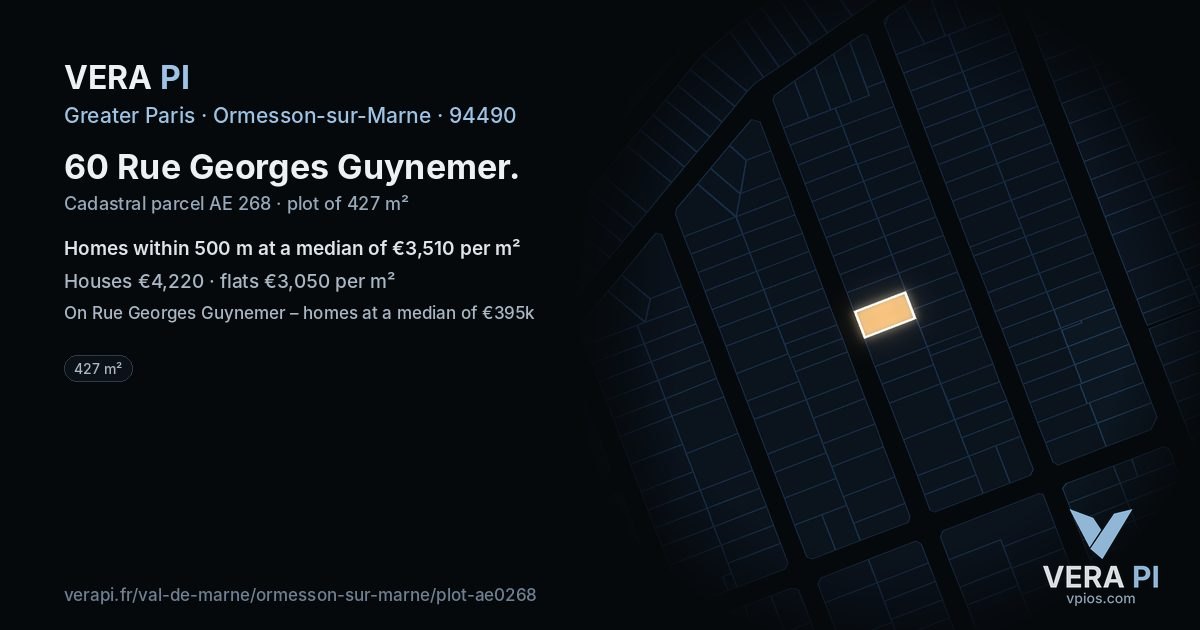 60 Rue Georges Guynemer, Ormesson-sur-Marne at night – the plot lit, the parcels around coloured by the prices near them