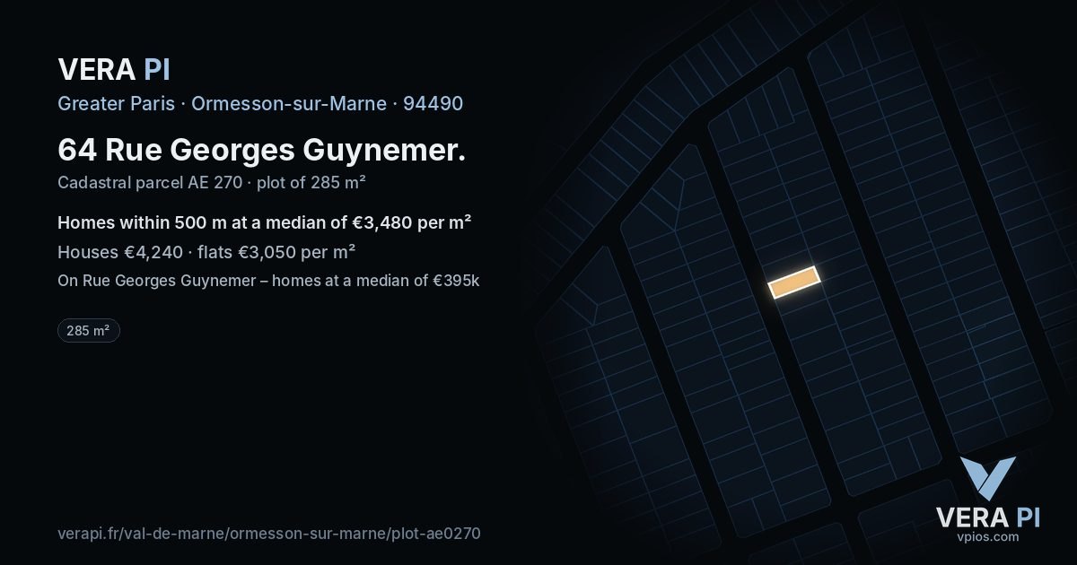 64 Rue Georges Guynemer, Ormesson-sur-Marne at night – the plot lit, the parcels around coloured by the prices near them
