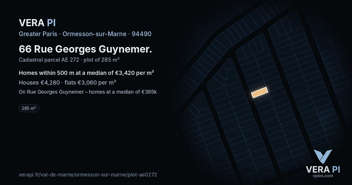 66 Rue Georges Guynemer, Ormesson-sur-Marne at night – the plot lit, the parcels around coloured by the prices near them