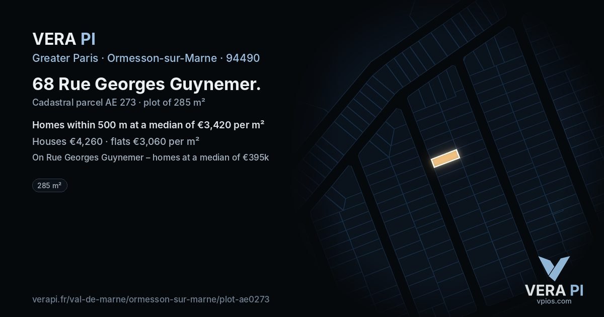 68 Rue Georges Guynemer, Ormesson-sur-Marne at night – the plot lit, the parcels around coloured by the prices near them