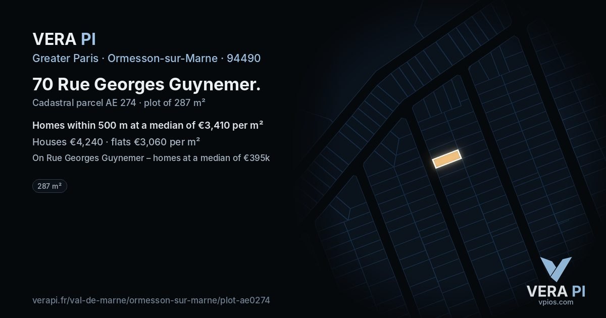 70 Rue Georges Guynemer, Ormesson-sur-Marne at night – the plot lit, the parcels around coloured by the prices near them