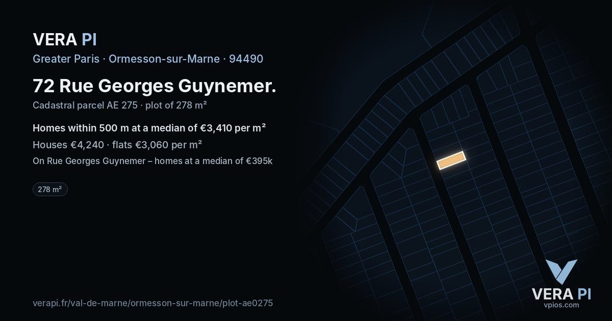 72 Rue Georges Guynemer, Ormesson-sur-Marne at night – the plot lit, the parcels around coloured by the prices near them