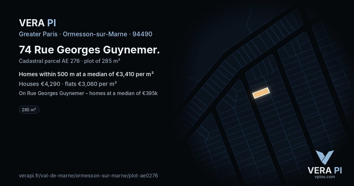74 Rue Georges Guynemer, Ormesson-sur-Marne at night – the plot lit, the parcels around coloured by the prices near them