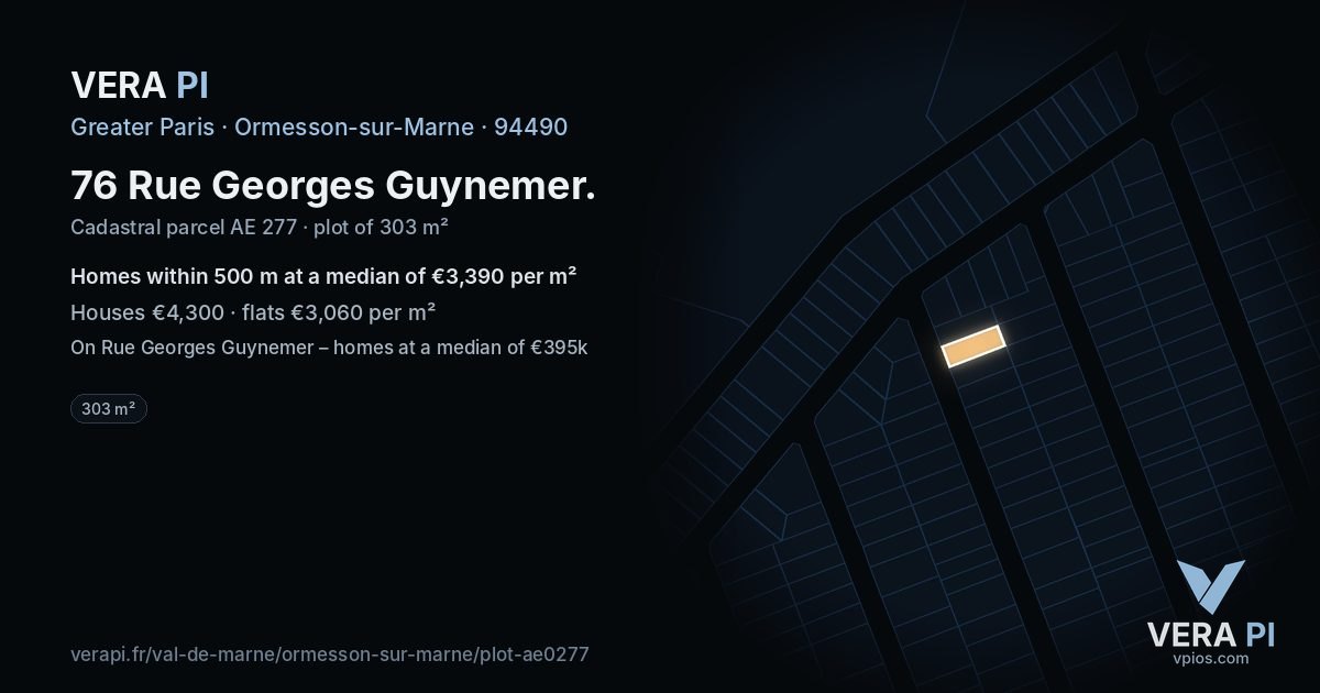 76 Rue Georges Guynemer, Ormesson-sur-Marne at night – the plot lit, the parcels around coloured by the prices near them