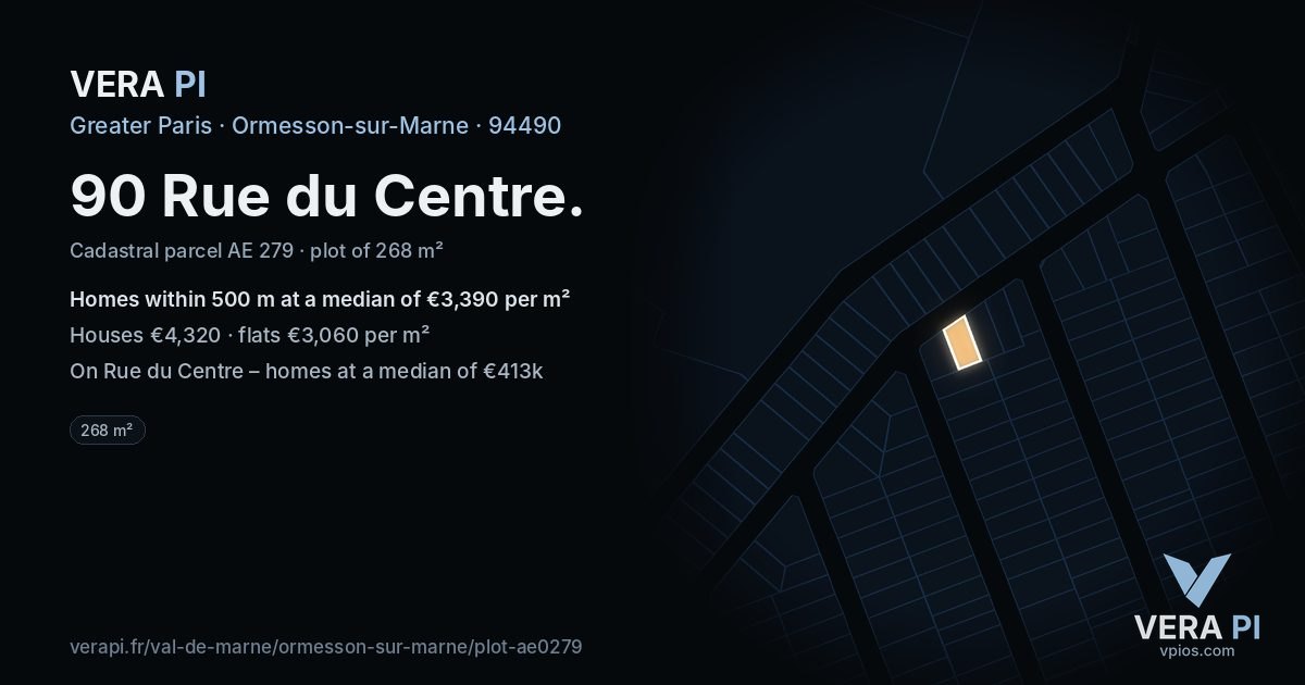 90 Rue du Centre, Ormesson-sur-Marne at night – the plot lit, the parcels around coloured by the prices near them