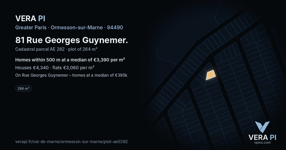 81 Rue Georges Guynemer, Ormesson-sur-Marne at night – the plot lit, the parcels around coloured by the prices near them
