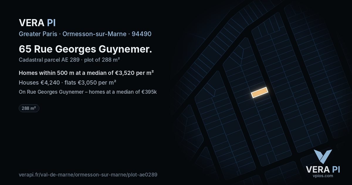 65 Rue Georges Guynemer, Ormesson-sur-Marne at night – the plot lit, the parcels around coloured by the prices near them