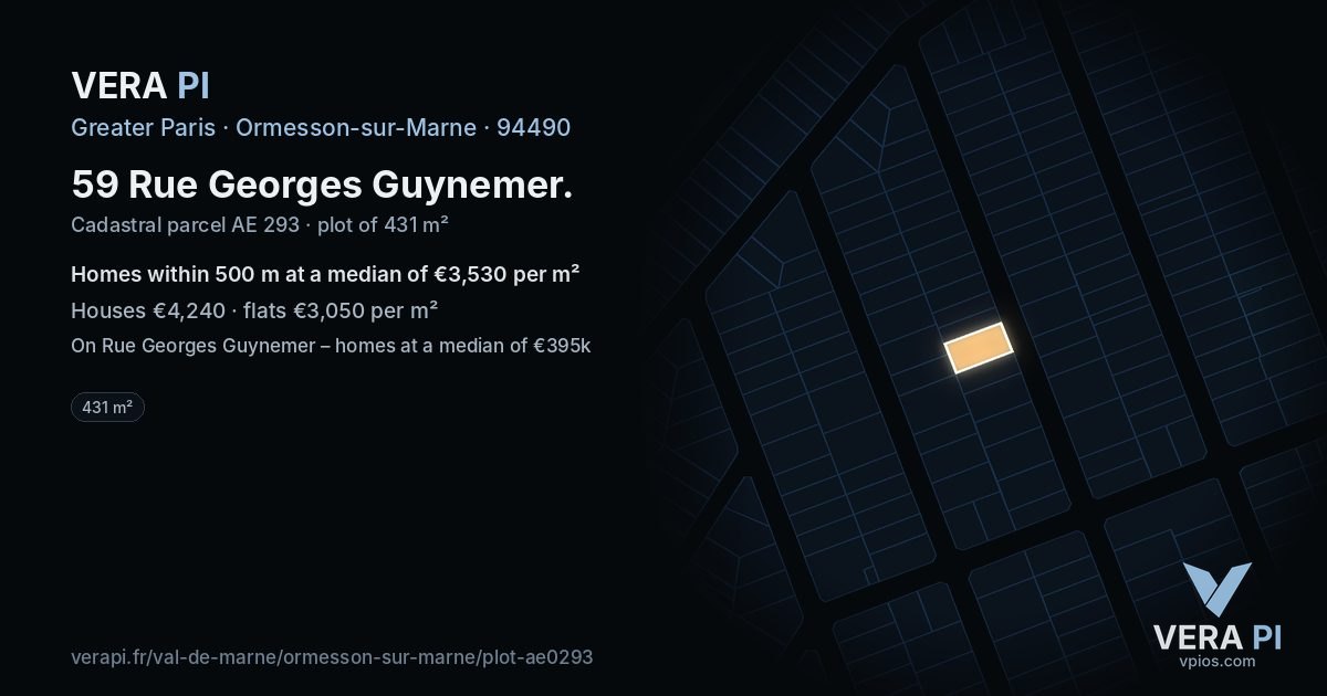59 Rue Georges Guynemer, Ormesson-sur-Marne at night – the plot lit, the parcels around coloured by the prices near them
