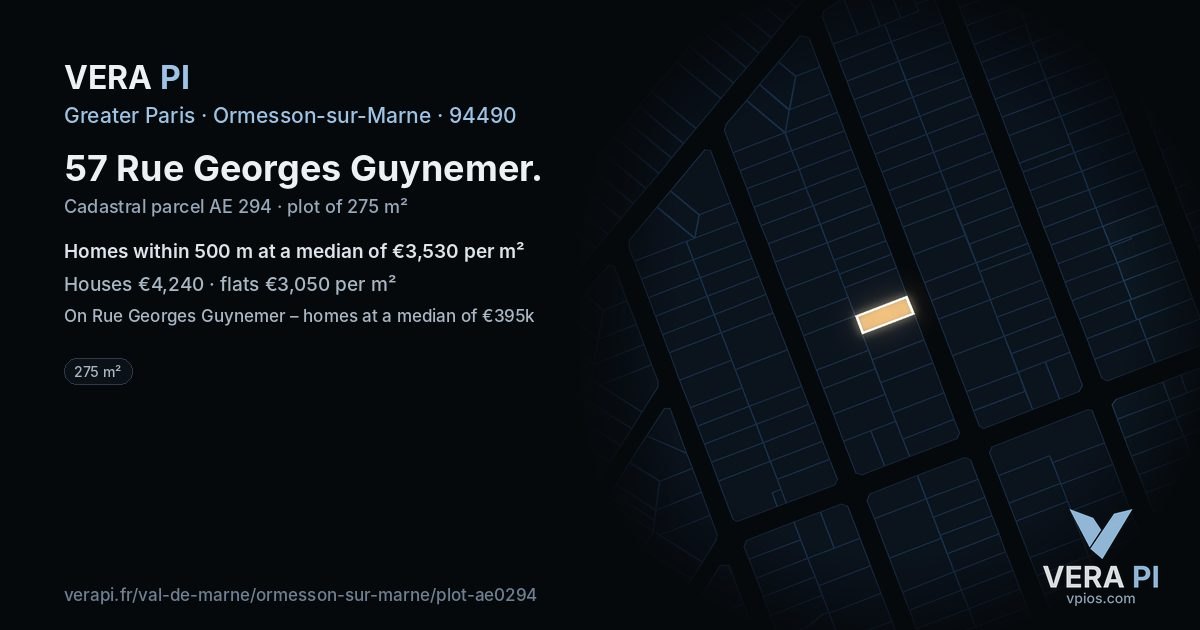 57 Rue Georges Guynemer, Ormesson-sur-Marne at night – the plot lit, the parcels around coloured by the prices near them