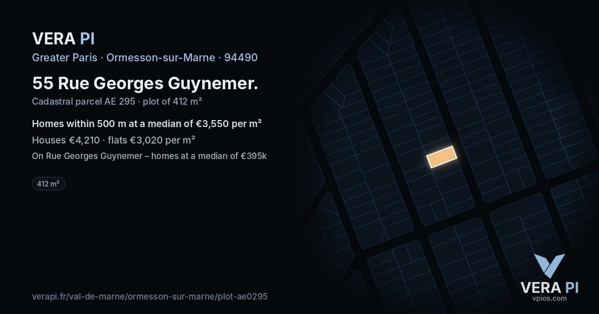 55 Rue Georges Guynemer, Ormesson-sur-Marne at night – the plot lit, the parcels around coloured by the prices near them