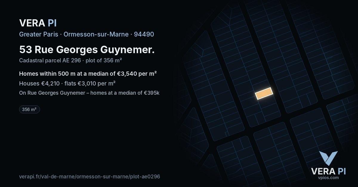 53 Rue Georges Guynemer, Ormesson-sur-Marne at night – the plot lit, the parcels around coloured by the prices near them