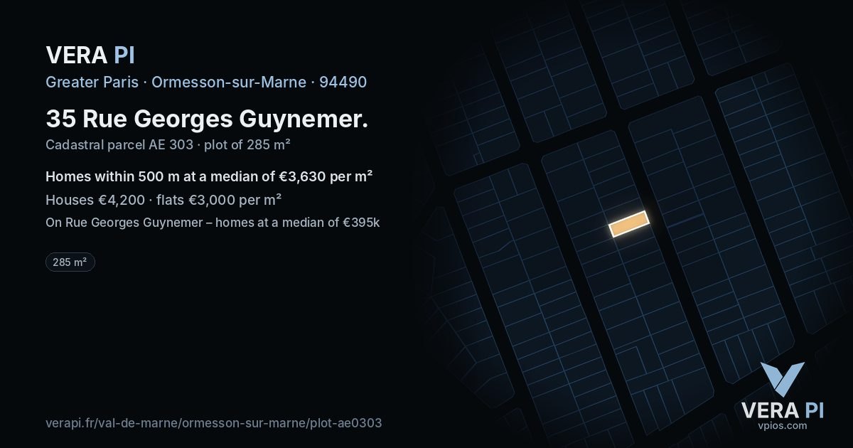 35 Rue Georges Guynemer, Ormesson-sur-Marne at night – the plot lit, the parcels around coloured by the prices near them