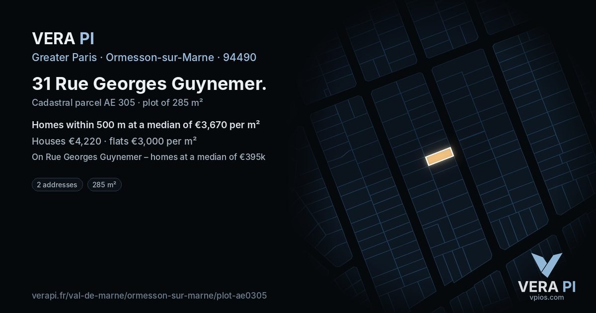 31 Rue Georges Guynemer, Ormesson-sur-Marne at night – the plot lit, the parcels around coloured by the prices near them