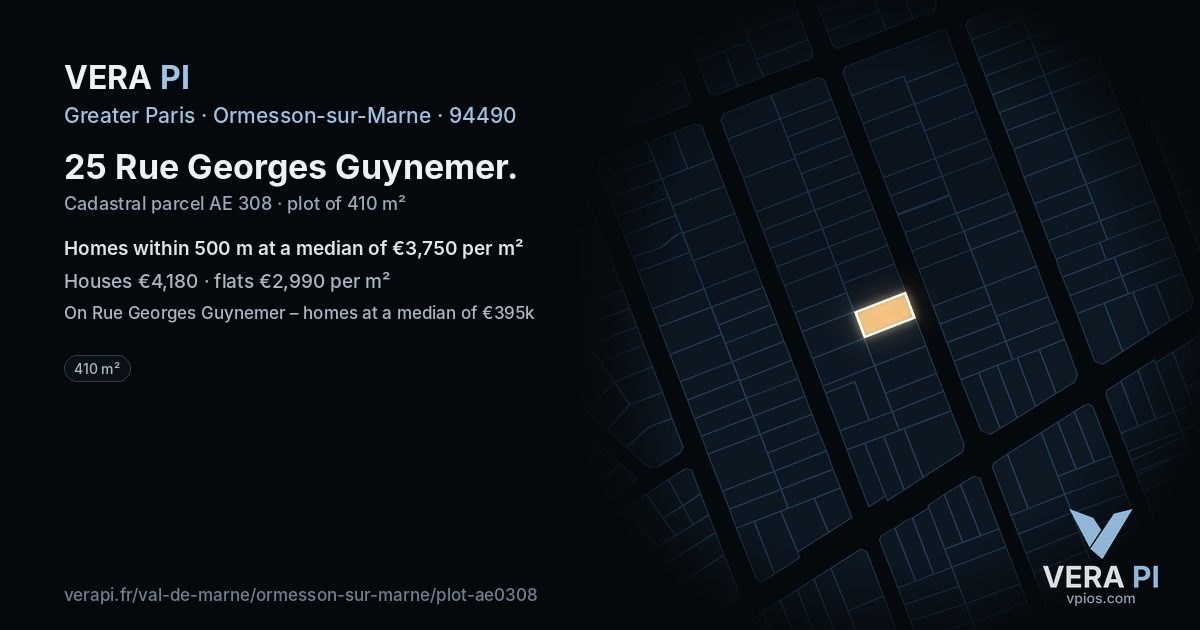25 Rue Georges Guynemer, Ormesson-sur-Marne at night – the plot lit, the parcels around coloured by the prices near them