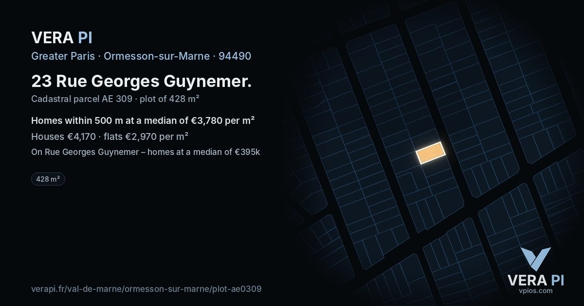 23 Rue Georges Guynemer, Ormesson-sur-Marne at night – the plot lit, the parcels around coloured by the prices near them