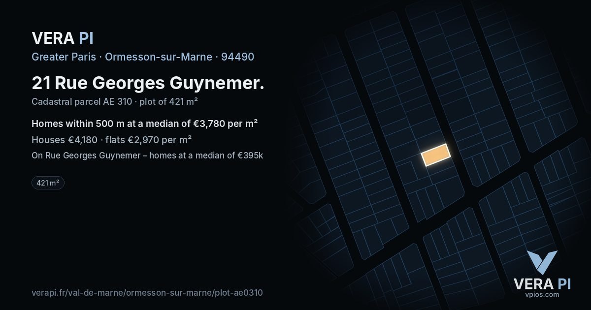 21 Rue Georges Guynemer, Ormesson-sur-Marne at night – the plot lit, the parcels around coloured by the prices near them