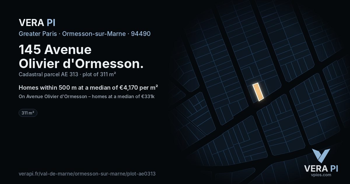 145 Avenue Olivier d'Ormesson, Ormesson-sur-Marne at night – the plot lit, the parcels around coloured by the prices near them