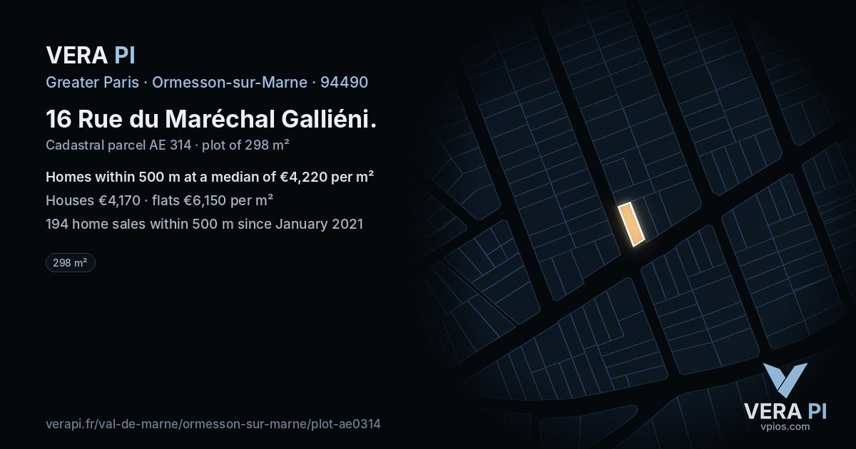 16 Rue du Maréchal Galliéni, Ormesson-sur-Marne at night – the plot lit, the parcels around coloured by the prices near them