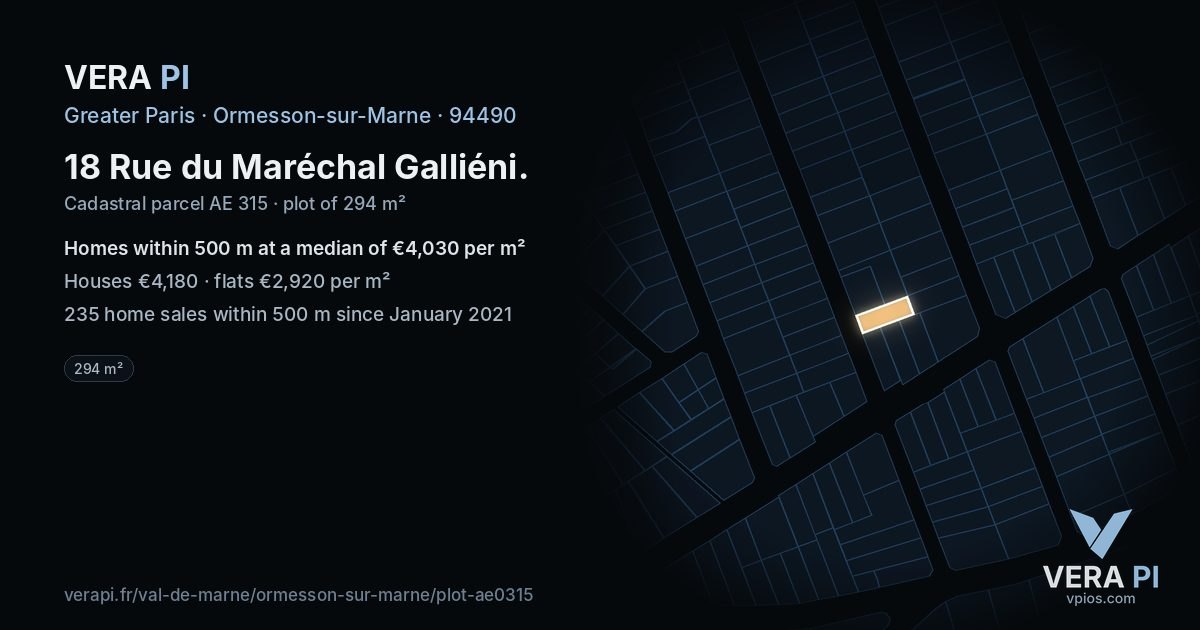 18 Rue du Maréchal Galliéni, Ormesson-sur-Marne at night – the plot lit, the parcels around coloured by the prices near them