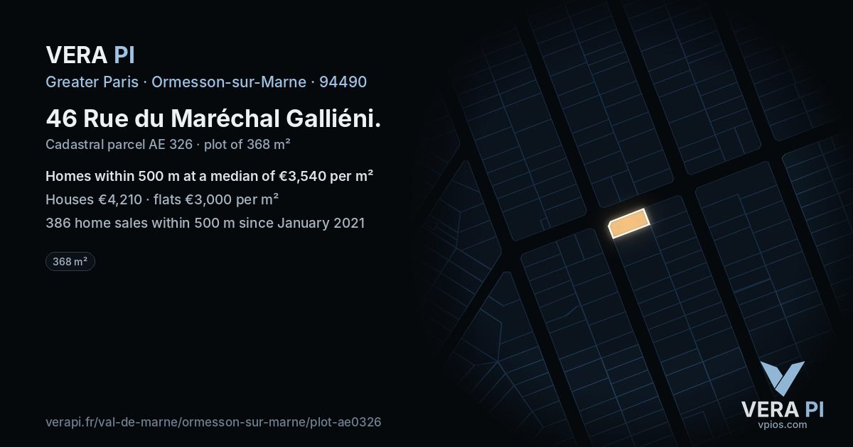 46 Rue du Maréchal Galliéni, Ormesson-sur-Marne at night – the plot lit, the parcels around coloured by the prices near them