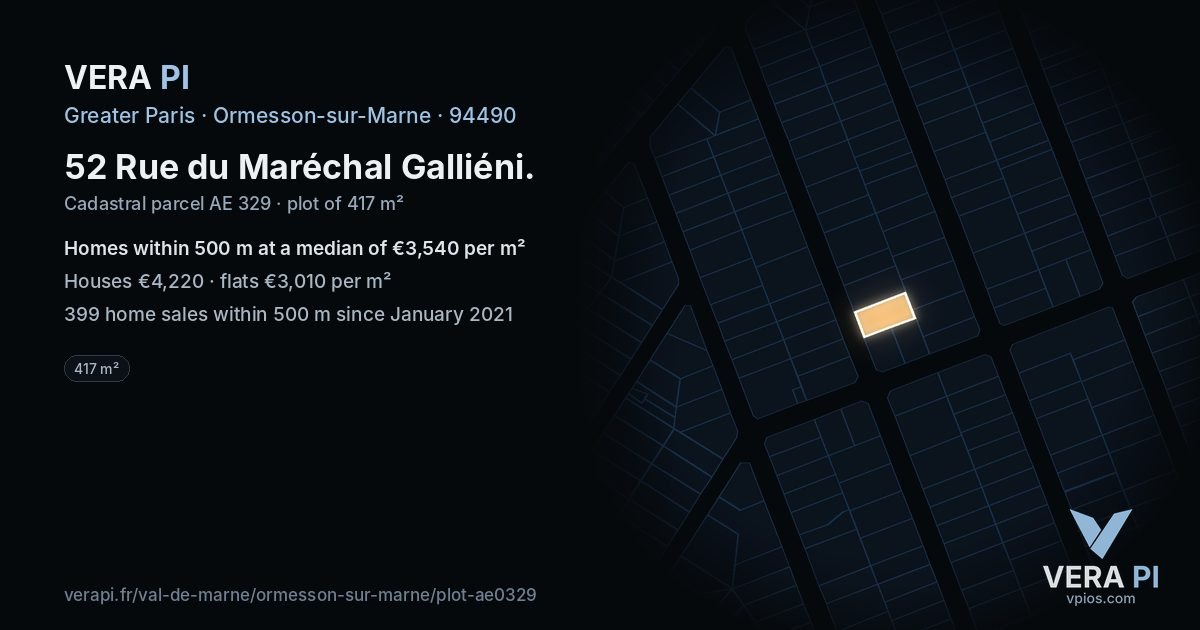 52 Rue du Maréchal Galliéni, Ormesson-sur-Marne at night – the plot lit, the parcels around coloured by the prices near them
