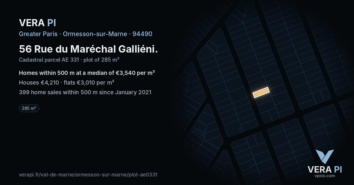 56 Rue du Maréchal Galliéni, Ormesson-sur-Marne at night – the plot lit, the parcels around coloured by the prices near them