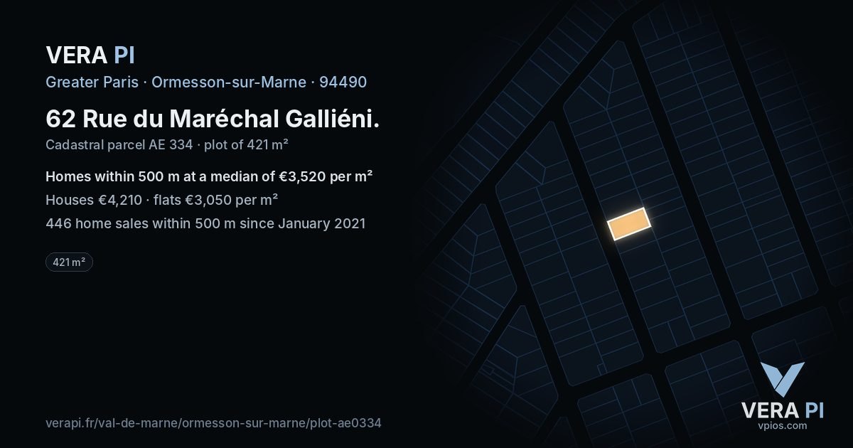 62 Rue du Maréchal Galliéni, Ormesson-sur-Marne at night – the plot lit, the parcels around coloured by the prices near them