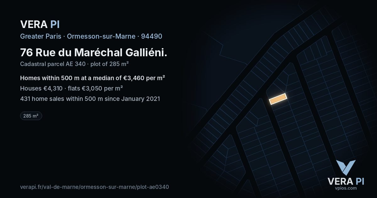 76 Rue du Maréchal Galliéni, Ormesson-sur-Marne at night – the plot lit, the parcels around coloured by the prices near them