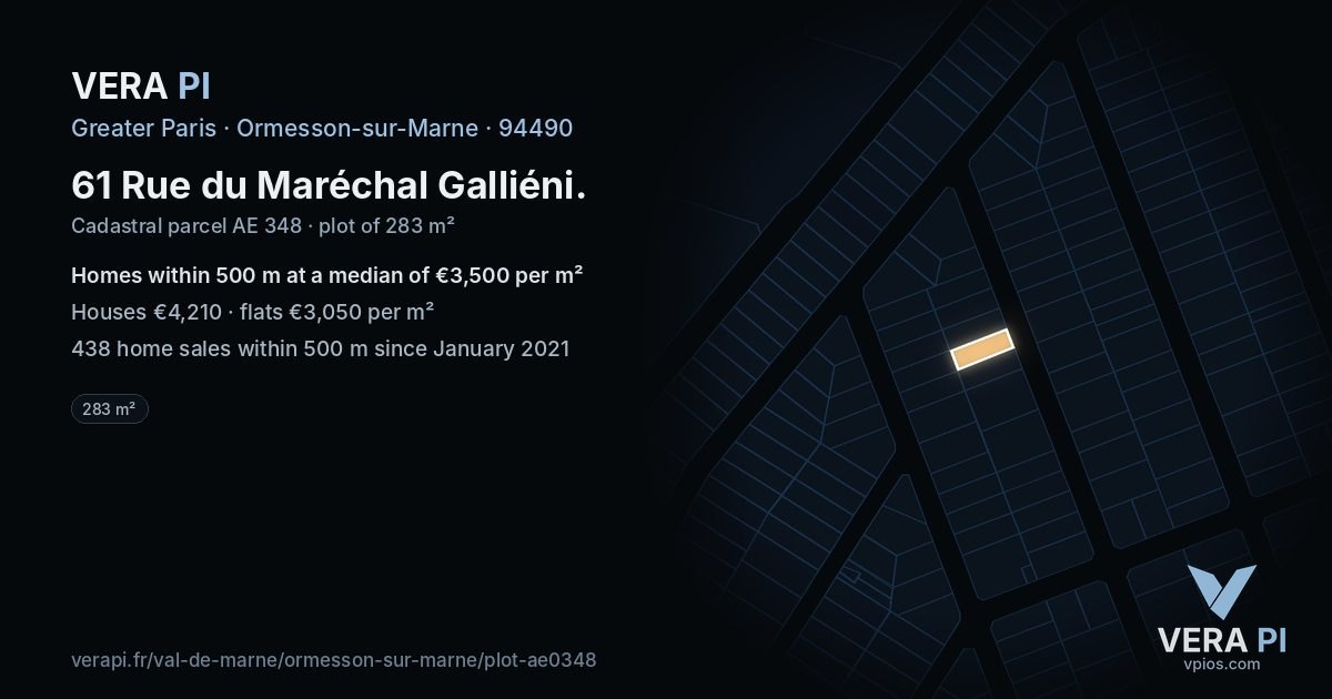 61 Rue du Maréchal Galliéni, Ormesson-sur-Marne at night – the plot lit, the parcels around coloured by the prices near them
