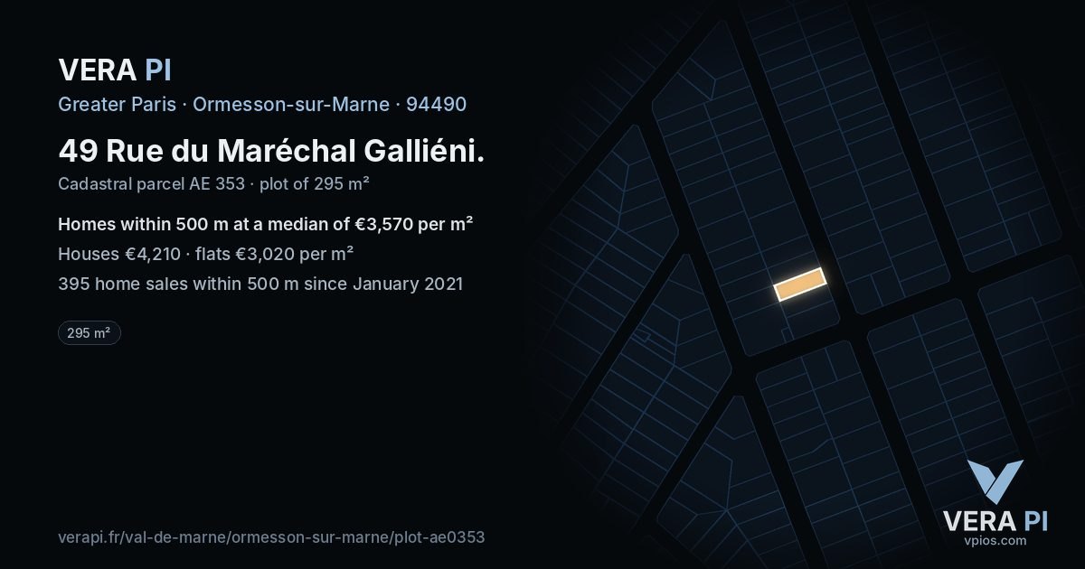 49 Rue du Maréchal Galliéni, Ormesson-sur-Marne at night – the plot lit, the parcels around coloured by the prices near them