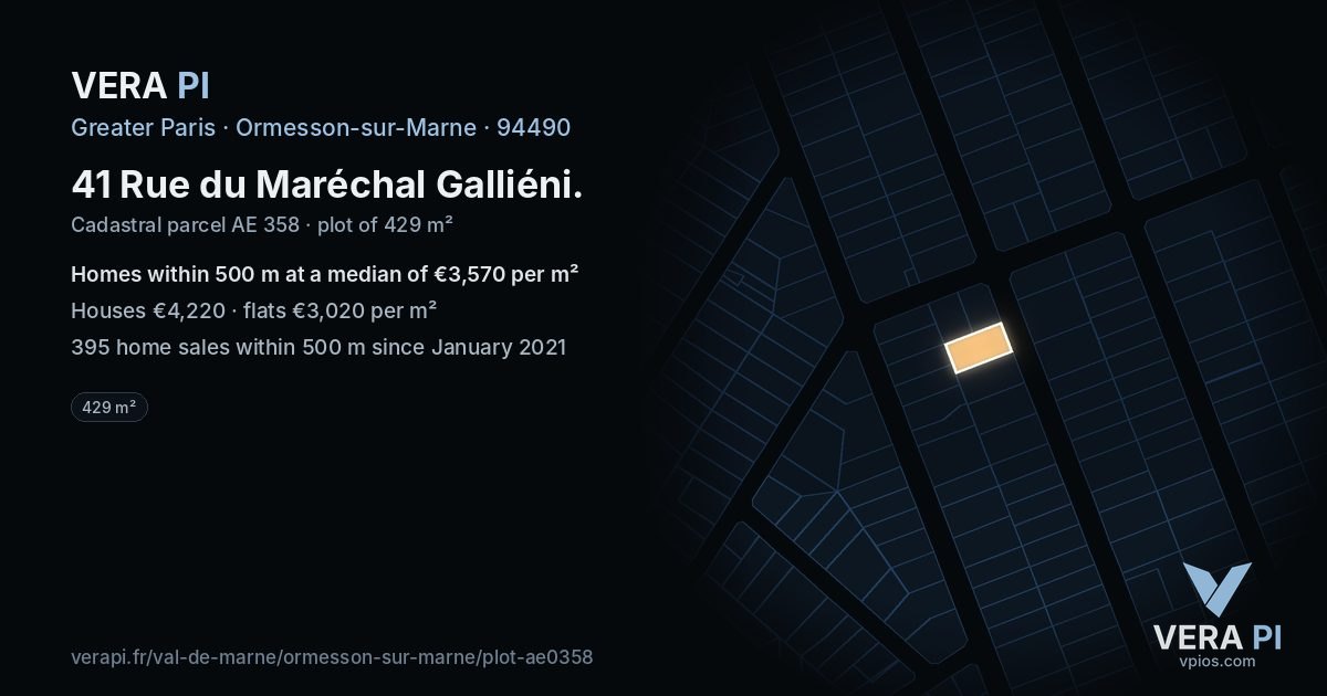 41 Rue du Maréchal Galliéni, Ormesson-sur-Marne at night – the plot lit, the parcels around coloured by the prices near them