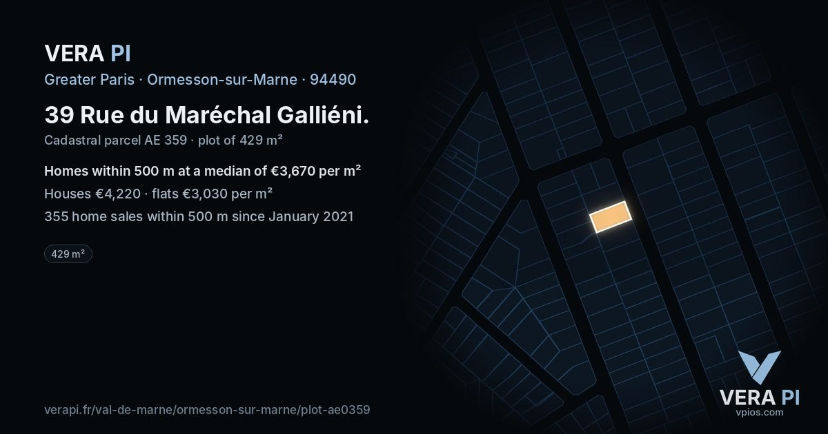 39 Rue du Maréchal Galliéni, Ormesson-sur-Marne at night – the plot lit, the parcels around coloured by the prices near them