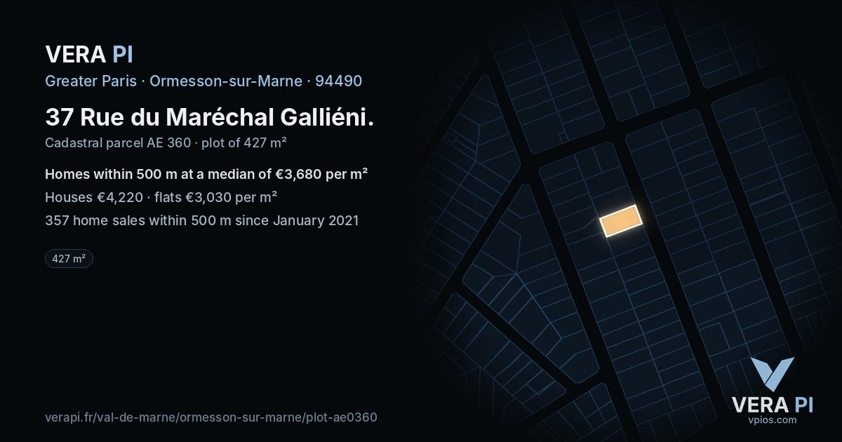 37 Rue du Maréchal Galliéni, Ormesson-sur-Marne at night – the plot lit, the parcels around coloured by the prices near them