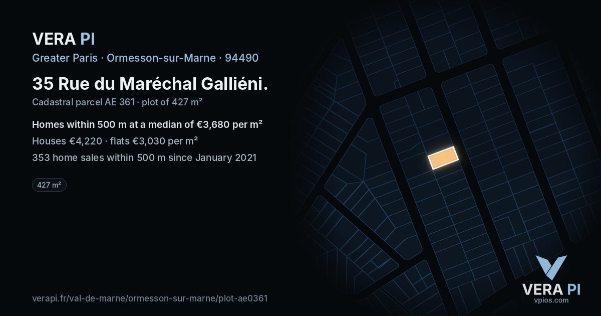 35 Rue du Maréchal Galliéni, Ormesson-sur-Marne at night – the plot lit, the parcels around coloured by the prices near them