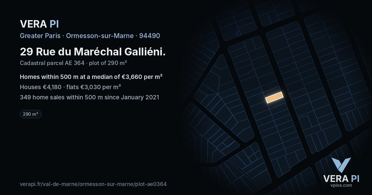 29 Rue du Maréchal Galliéni, Ormesson-sur-Marne at night – the plot lit, the parcels around coloured by the prices near them