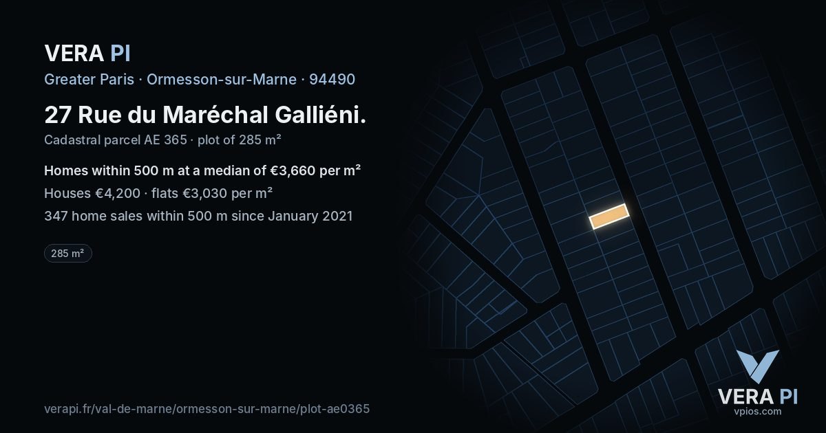 27 Rue du Maréchal Galliéni, Ormesson-sur-Marne at night – the plot lit, the parcels around coloured by the prices near them