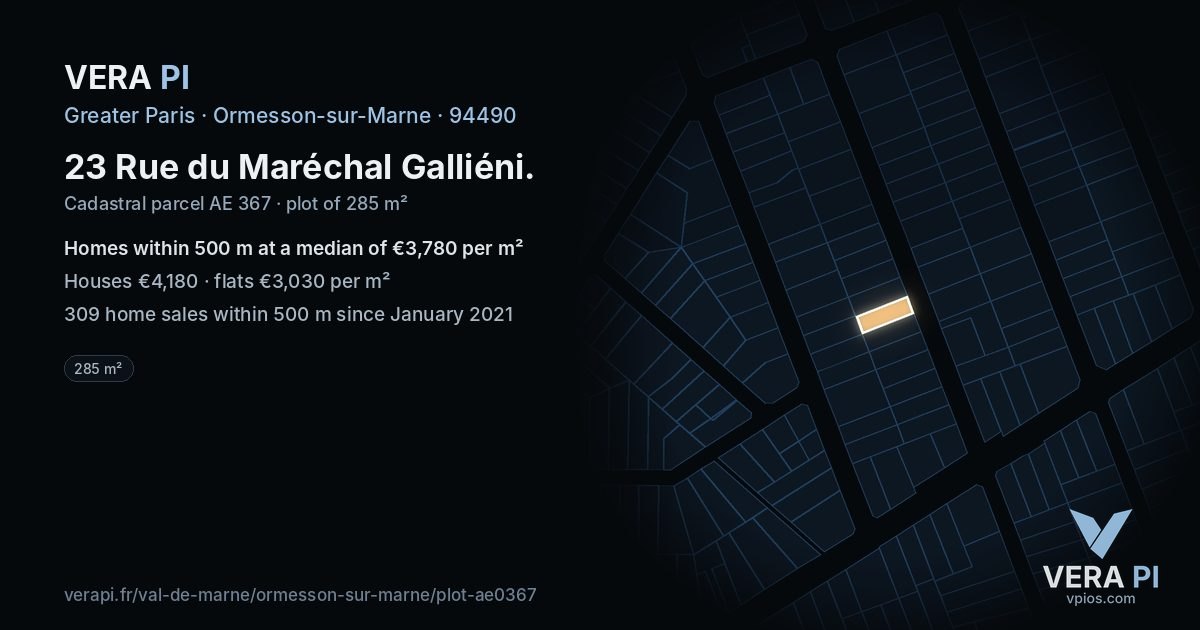 23 Rue du Maréchal Galliéni, Ormesson-sur-Marne at night – the plot lit, the parcels around coloured by the prices near them
