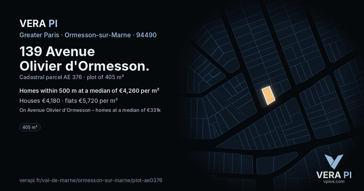 139 Avenue Olivier d'Ormesson, Ormesson-sur-Marne at night – the plot lit, the parcels around coloured by the prices near them
