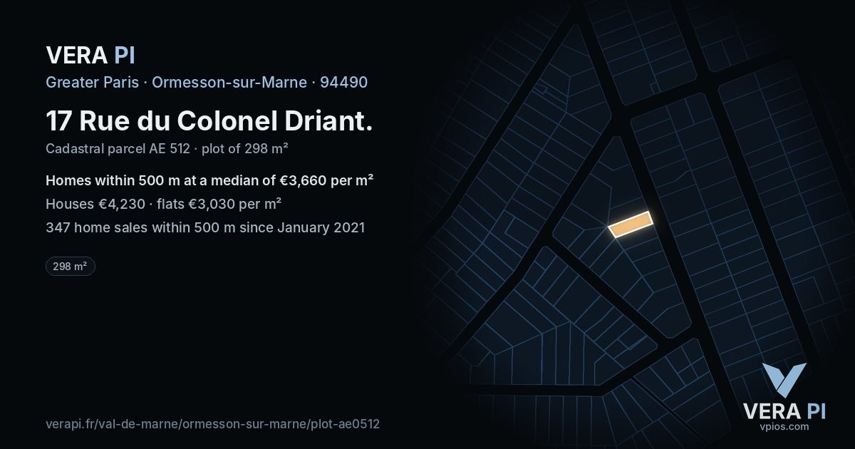 17 Rue du Colonel Driant, Ormesson-sur-Marne at night – the plot lit, the parcels around coloured by the prices near them