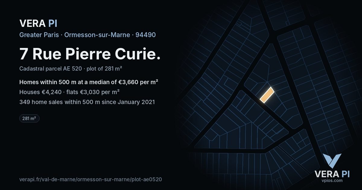 7 Rue Pierre Curie, Ormesson-sur-Marne at night – the plot lit, the parcels around coloured by the prices near them