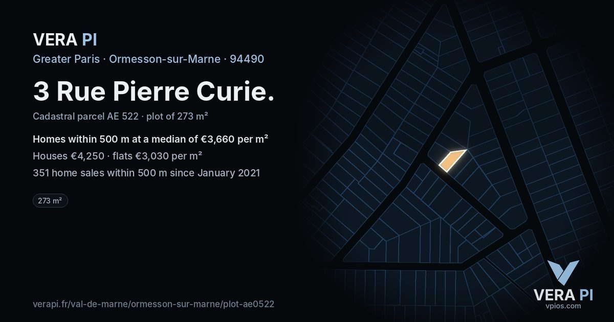 3 Rue Pierre Curie, Ormesson-sur-Marne at night – the plot lit, the parcels around coloured by the prices near them