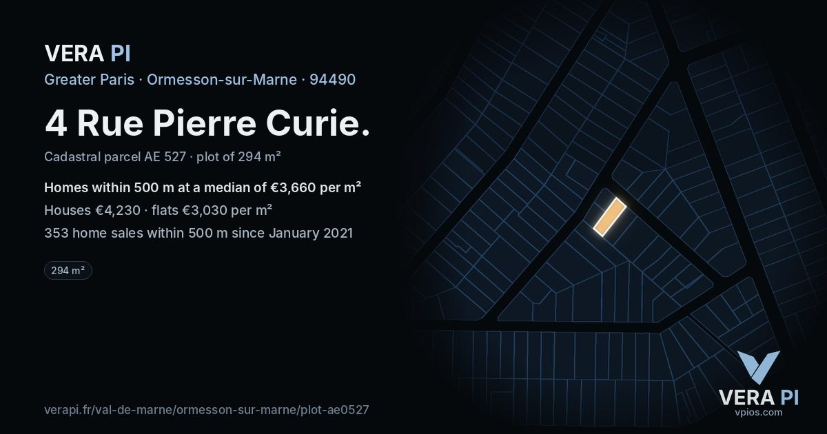 4 Rue Pierre Curie, Ormesson-sur-Marne at night – the plot lit, the parcels around coloured by the prices near them